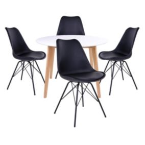 GRAM - Ensemble Table Ronde  et Blanche + 4 Chaises Noires