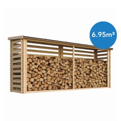 Grand abri à bûches en bois - 4 m² - 112 x 458 x H199 cm - capacité 6,7 m3 - ép. 19 mm - M203 - Timbela