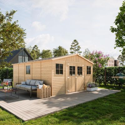 Grand abri de jardin bois - 20 m² - 522 x 418 x H246 cm - ép. 17 mm - sans plancher - M333 - Timbela