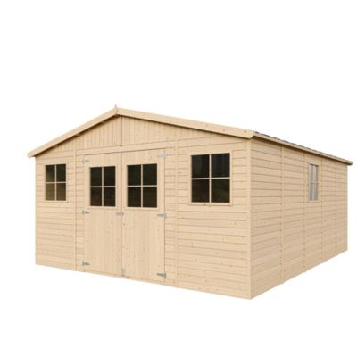 Grand abri de jardin bois - 20 m² - 522 x 418 x H246 cm - ép. 17 mm - sans plancher - M333 - Timbela