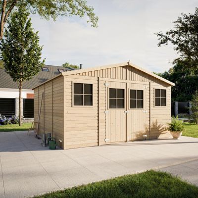Grand abri de jardin en bois - 15,84 m² - 418 x 420 x H246 cm - ép. 17 mm - sans plancher - M330 - Timbela