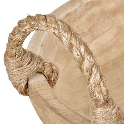 Grand bol 38 cm en bois de teck avec anses en corde de jute - ALAMO 02