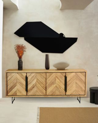 Grand Buffet bas en teck recyclé avec motif chevron et métal 200 cm - Uniqka