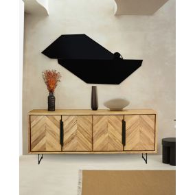 Grand Buffet bas en teck recyclé avec motif chevron et métal 200 cm - Uniqka