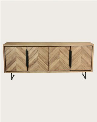 Grand Buffet bas en teck recyclé avec motif chevron et métal 200 cm - Uniqka