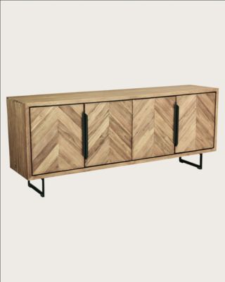 Grand Buffet bas en teck recyclé avec motif chevron et métal 200 cm - Uniqka