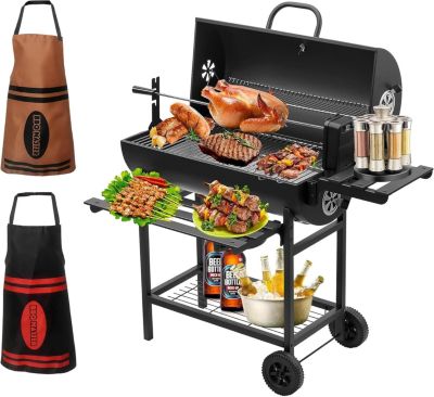 Grand camion barbecue, charbon de bois, équipé d'une rôtissoire et d'un tablier