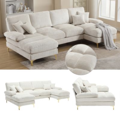 Grand canapé sectionnel en chenille en U avec doubles assises inclinées pour salon chambre bureau appartement villa maison