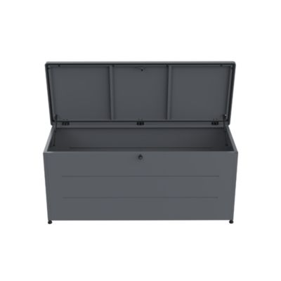 Grand coffre de rangement 800L gris acier galvanisé avec ouverture hydraulique