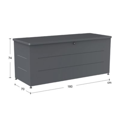 Grand coffre de rangement 800L gris acier galvanisé avec ouverture hydraulique