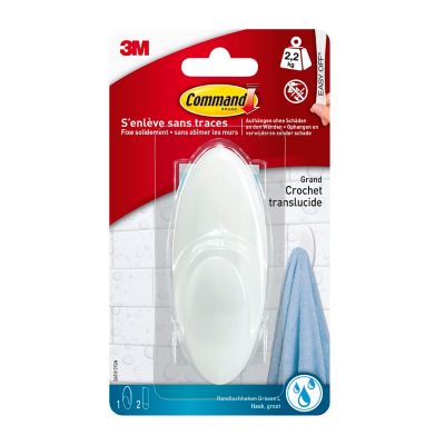 Grand crochet pour serviette avec languettes résistantes à l'eau Command BATH17 transparent givré 1 crochet + 2 languettes