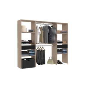 Grand dressing bois avec 2 penderies, 6 étagères et 2 tiroirs - ELYSEE