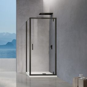 GRAND en verre Cabine de douche 90x80x195 porte pivotante en verre transparent et cadre et poignées chromés