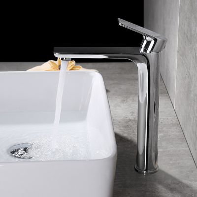 Grand Mitigeur Lavabo pour Vasque Robinet Salle de Bain Chromé Robinet de Lavabo en Laiton Robinet Bec Haut