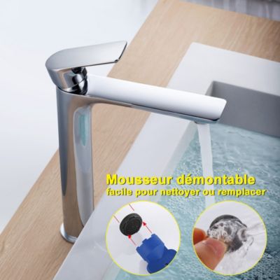 Grand Mitigeur Lavabo pour Vasque Robinet Salle de Bain Chromé Robinet de Lavabo en Laiton Robinet Bec Haut