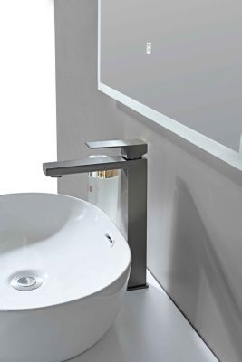 Grand mitigeur, robinet de lavabo pour salle de bain réhaussé carré (Gris brossé) LuxuryBain