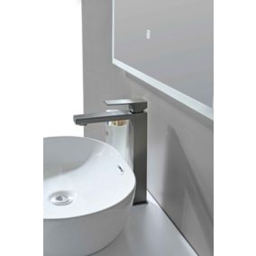 Grand mitigeur, robinet de lavabo pour salle de bain réhaussé carré (Gris brossé) LuxuryBain