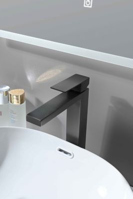 Grand mitigeur, robinet de lavabo pour salle de bain réhaussé carré (Gris brossé) LuxuryBain