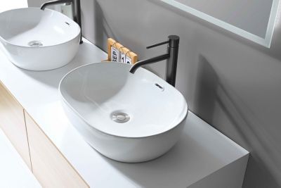 Grand mitigeur, robinet de lavabo pour salle de bain réhaussé rond design et moderne (Gris brossé) LuxuryBain