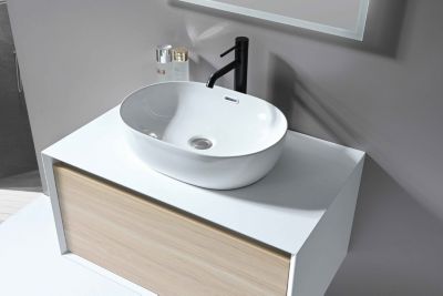 Grand mitigeur, robinet de lavabo pour salle de bain réhaussé rond design et moderne (Noir) LuxuryBain