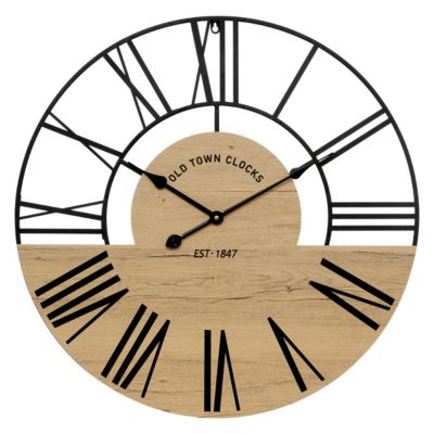 Grand Pendule murale en bois et métal esprit loft D 70 cm