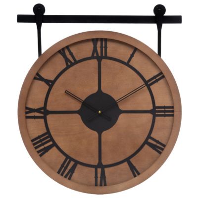 Grand Pendule murale en bois et métal style industriel D 60 cm