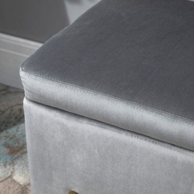 Grand pouf coffre de rangement design contemporain - dim. 100L x 40l x 42H cm - piètement métal doré velours gris clair