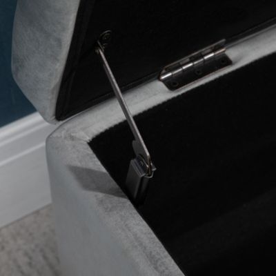 Grand pouf coffre de rangement design contemporain - dim. 100L x 40l x 42H cm - piètement métal doré velours gris clair