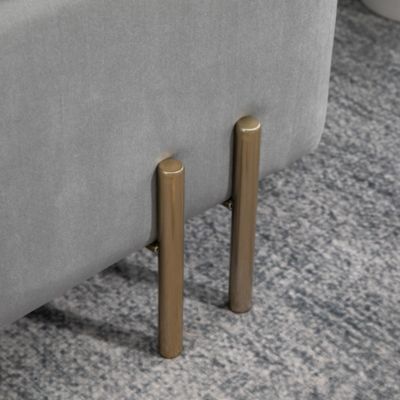 Grand pouf coffre de rangement design contemporain - dim. 100L x 40l x 42H cm - piètement métal doré velours gris clair