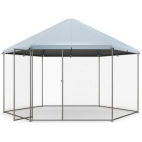 Grand Poulailler en Métal pour 8 à 15 Poulets Enclos Hexagonal avec Porte Verrouillable et Housse étanche Cage à volaille