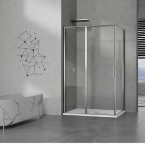 GRAND VERRE Cabine de douche 100x76 avec profilés en alu chromé à ouverture pivotante avec élément fixe