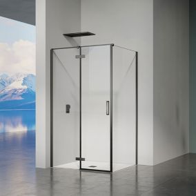 GRAND VERRE Cabine de douche 100x80 avec porte à charnières en verre 8mm profilés en alu noir mat