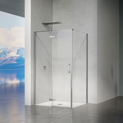 GRAND VERRE Cabine de douche 90x100 avec porte à charnières en verre 8mm profilés chromé aspect inox
