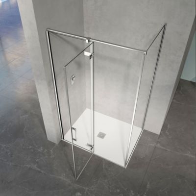 GRAND VERRE Cabine de douche 90x100 avec porte à charnières en verre 8mm profilés chromé aspect inox