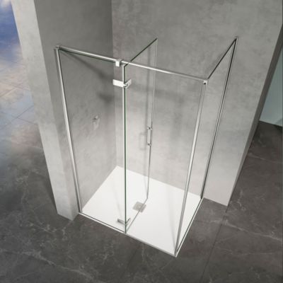 GRAND VERRE Cabine de douche 90x100 avec porte à charnières en verre 8mm profilés chromé aspect inox