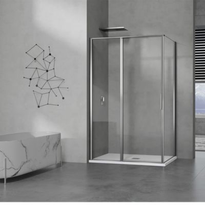 GRAND VERRE Cabine de douche 90x90 avec profilés en alu chromé à ouverture pivotante avec élément fixe