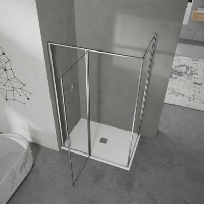 GRAND VERRE Cabine de douche 90x90 avec profilés en alu chromé à ouverture pivotante avec élément fixe