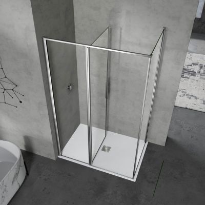 GRAND VERRE Cabine de douche 90x90 avec profilés en alu chromé à ouverture pivotante avec élément fixe