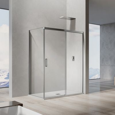 GRAND VERRE Cabine de douche avec porte coulissante 120x195 et paroi latérale 100x195 profilés chromés