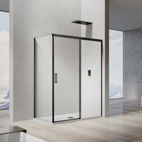 GRAND VERRE Cabine de douche avec porte coulissante 120x195 et paroi latérale 70x195 profilés en noir mat