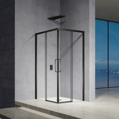 GRAND VERRE Cabine de douche d'angle 80x80 hauteur 185cm avec deux portes coulissantes profilés en noir mat