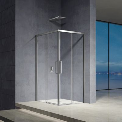 GRAND VERRE Cabine de douche d'angle 90x90 hauteur 185cm avec deux portes coulissantes profilés chromés