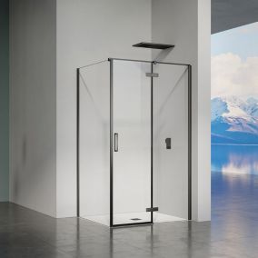 GRAND VERRE Cabine de douche en verre et alu noir avec porte pivotante ouvrante vers la droite 100x80x195