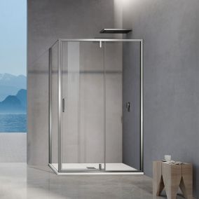 GRAND VERRE Cabine de douche pivotante avec élément fixe et paroi latérale 140x80 accessoires chromés