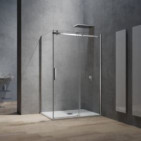 GRAND VERRE Cabine de douche style industriel avec porte coulissante 100x195 et paroi latérale 70x195 accessoires chromés