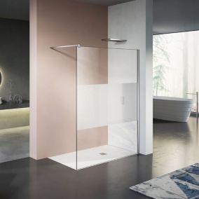 GRAND VERRE Paroi de douche 100x200 avec bande givrée au centre Profilé vertical et barre de stabilisation chromés