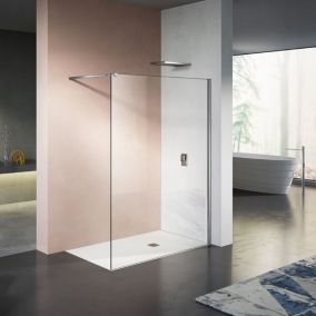 GRAND VERRE Paroi de douche 100x200 avec barre de stabilisation extensible jusqu'à 120 cm et profilé mural chromé