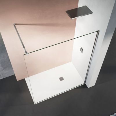 GRAND VERRE Paroi de douche 100x200 avec barre de stabilisation extensible jusqu'à 120 cm et profilé mural chromé