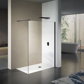 GRAND VERRE Paroi de douche 100x200 avec barre de stabilisation téléscopique et profilé mural noir mat