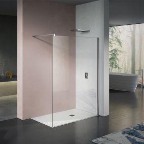 GRAND VERRE Paroi de douche 100x200 avec profilé et barre de maintien chromés avec panneau de verre anticalcaire